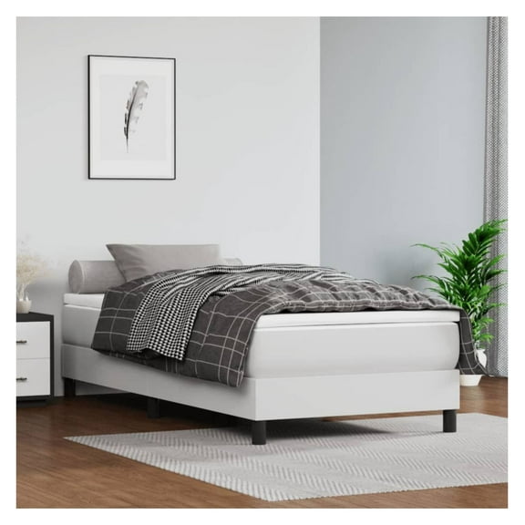 Twin XL Bed Frame White Faux Leather - Modern Platform Bed - Durable & Easy Clean - Bedroom Furniture