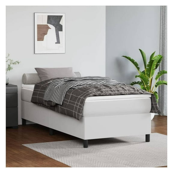 Twin XL Bed Frame White Faux Leather - Modern Platform Bed - No Mattress - Dorm & Bedroom Furniture