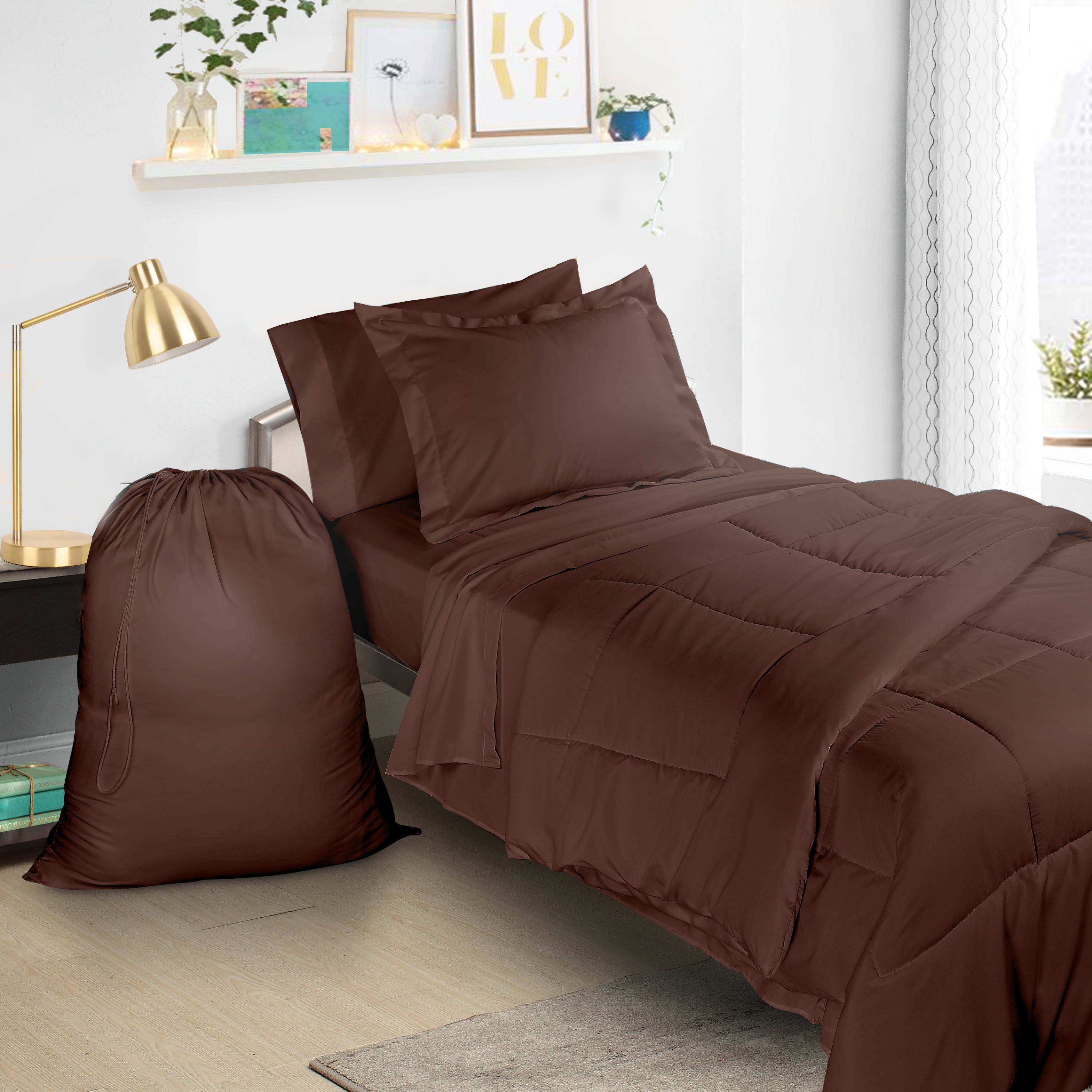 Twin XL Bed In A Bag 6pcs Bedding - Comforter Set, Purple Eggplant