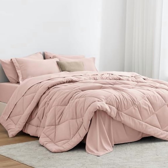 Twin XL Bedding Set, 5 Pieces Pink All Season with Comforter, Sheets, Pillowcase & Sham
