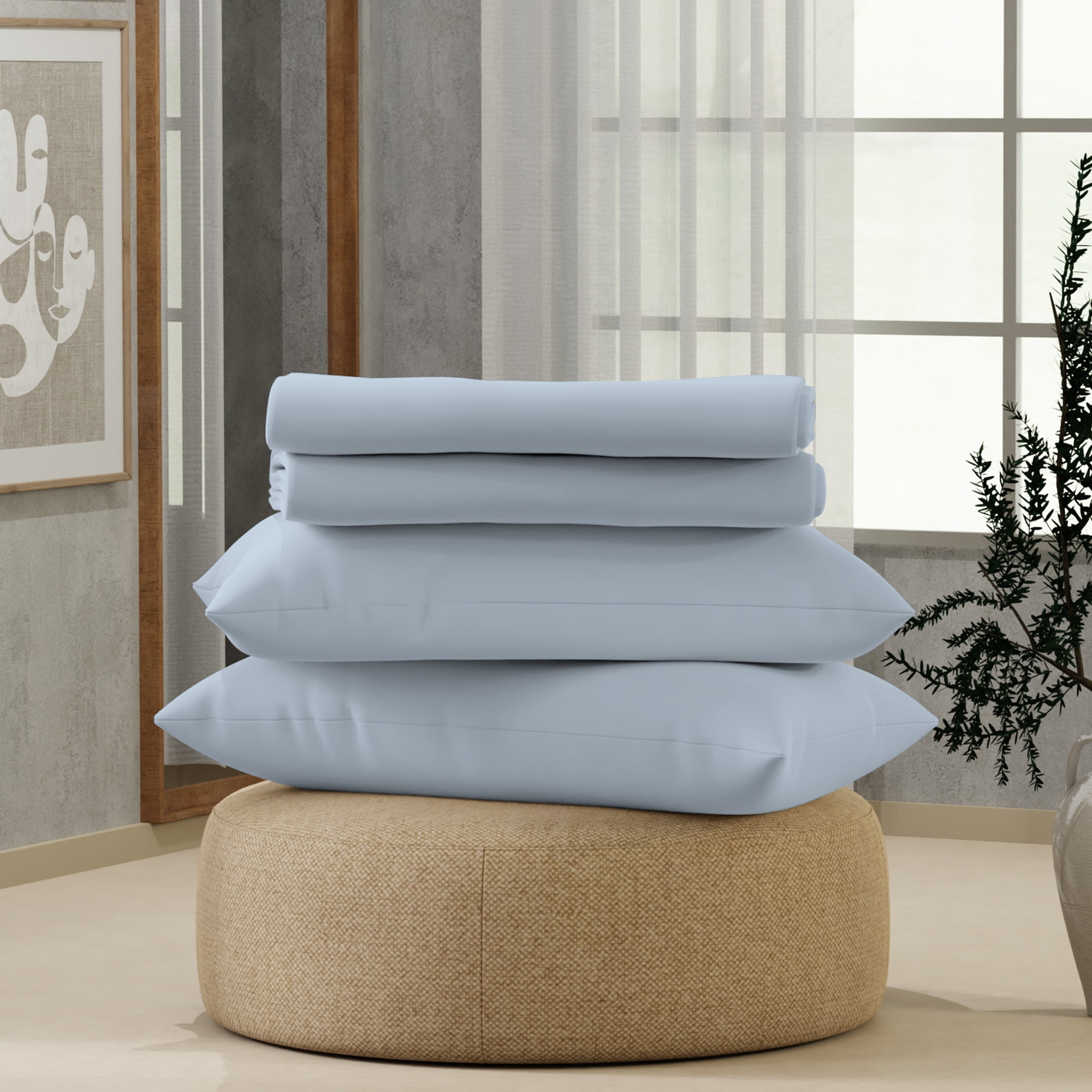 Twin XL Blue Cotton Blend Percale Sheet Set
