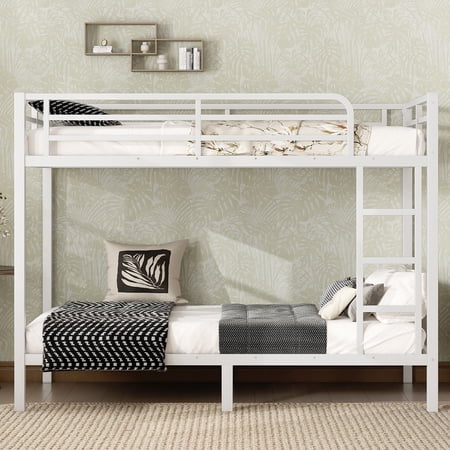 Twin XL Bunk Bed for Adults, Heavy Duty Metal Frame, Space Saving Bunkbed with Noise Reduction Technology, No Box Spring Needed, White Finish