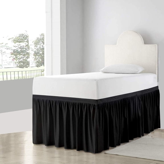 BeKind Online College Dorm Bed Skirt 1000-TC, 100% Egyptian Cotton 32 inch Drop - Black Solid