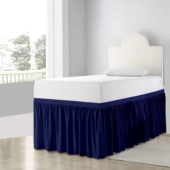 BeKind Online College Dorm Bed Skirt 1000-TC, 100% Egyptian Cotton 32 inch Drop - Navy Blue Solid