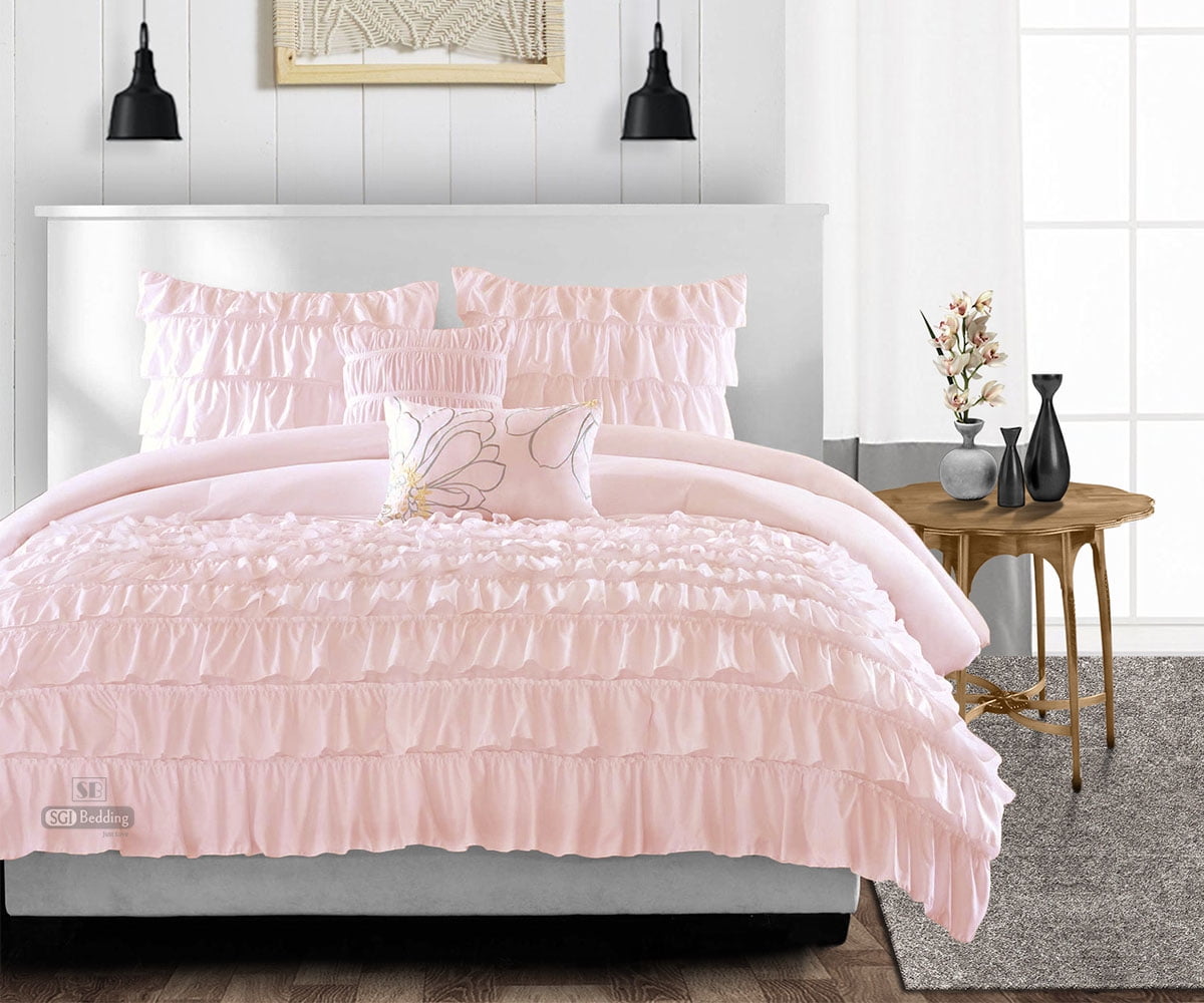 Twin XL Comforter Multi Ruffle Blush 300 GSM Plush Siliconized ...