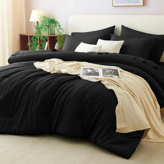 Twin XL Comforter Set Black, 5 Pieces Bed in a Bag Twin Extra Long Comforter Set with Sheets, 5PC Bedding Sets with Down Alternative Comforter, Sheets, Pillowcase & Sham for All Seasons