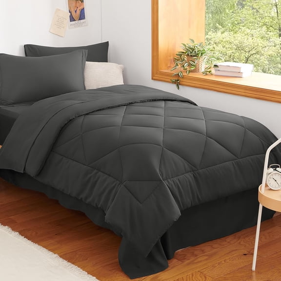 Twin XL Comforter Set Dark Grey 5 Pieces All Season Bedding with Comforter Sheets Pillowcase and Sham