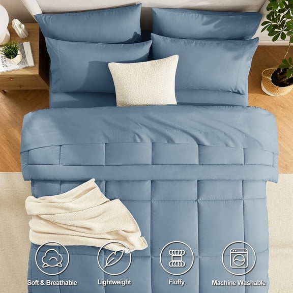 Twin XL Comforter Set Mineral Blue, 5 Pieces Twin Extra Long Bedding Set for College Dorm, All Season Stitch Quilted Comforter with Flat Sheet, Fitted Sheet, Pillowcases