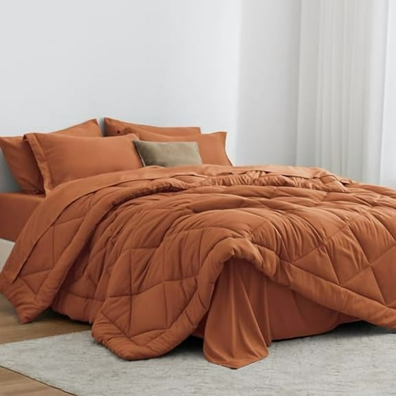 Twin XL Comforter Set Terracotta, 5 Pieces Twin XL Bed in a Bag, All Season Bedding Sets with 1 Comforter, 1 Flat Sheet, 1 Fitted Sheet, 1 Pillowcase and 1 Pillow Sham