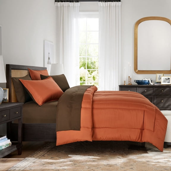 Twin XL Comforter with Sheets Set - 5-Piece Brunt Orange Bed in a Bag Set