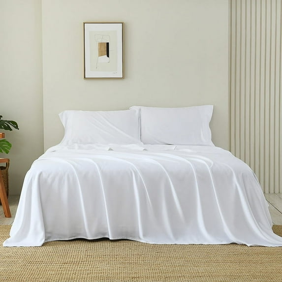100% Viscose Derived from Bamboo Sheets Twin XL, Silky Soft, Cooling, 16" Deep Pocket, White