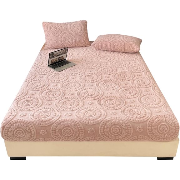 Twin XL Fitted Sheet Only - Deep Pocket Fluffy Velvet Fitted Bed Sheet - Ultra Soft, Wrinkle & Fade Resistant, Boho Floral Light Pink Bedding