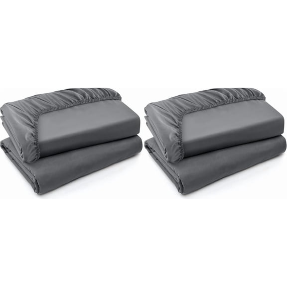 Twin XL Fitted Sheets - Bulk Pack of 4 Bottom Sheets - Soft Brushed Microfiber - Deep Pockets - Shrinkage & Fade Resistant - Easy Care (Twin XL, Grey)