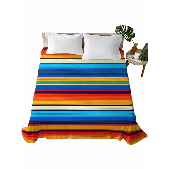 Twin XL Flat Sheet 66"x102", Colorful Striped Soft Lightweight Bedding Flat Sheets Only, Boho Rainbow Abstract Stripes Lines Brushed Microfiber Top Bed Sheet, Breathable StainResistant Bedsheets