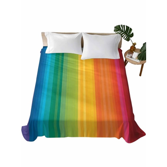 Twin XL Flat Sheet 66"x102", Rainbow Striped Soft Lightweight Bedding Flat Sheets Only, Colorful Gradients Modern Abstract Art Brushed Microfiber Top Bed Sheet, Breathable StainResistant Bedsheets