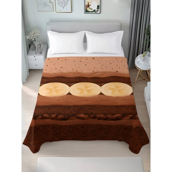 Twin XL Flat Sheet Only Chocolate Banana Cake Soft Microfiber Cooling Bedding Sheets Dessert Pattern Sweet Food Flat Bed Sheet for Hotel,Home Decor