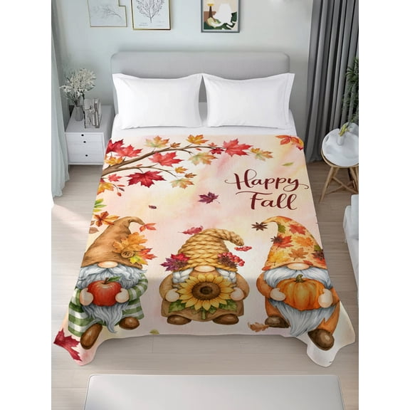 Twin XL Flat Sheet Only Fall Gnome Maple Leaf Soft Microfiber Cooling Bedding Sheets Thanksgiving Dwarf Botanical Flat Bed Sheet for Hotel,Home Decor