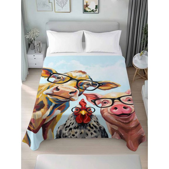 Twin XL Flat Sheet Only Farmhouse Pig Chickens Soft Microfiber Cooling Bedding Sheets Pastoral Funny Flat Bed Sheet for Hotel,Home Decor