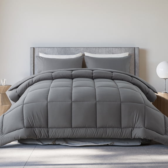 KINMEROOM Twin XL / Full Size 3-Piece All-Season Down Alternative Comforter Set Dark Gray (Comforter and Pillowcase Bedding Set)