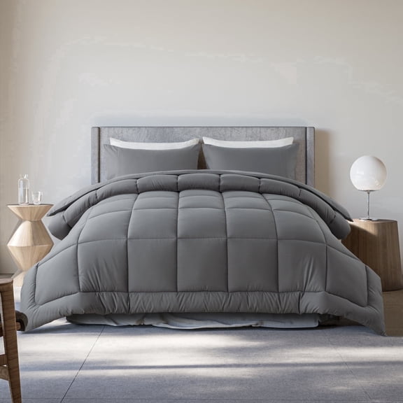 KINMEROOM Twin XL / Full Size 3-Piece All-Season Down Alternative Comforter Set Dark Gray (Comforter and Pillowcase Bedding Set)
