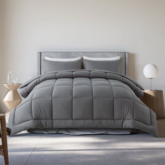 Twin XL / Full Size 3-Piece All-Season Down Alternative Comforter Set Dark Gray (Comforter and Pillowcase Bedding Set / bed in a bag) for Adults and Teens by KINMEROOM