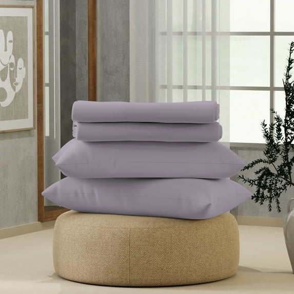 Color Sense Brushed Percale Cotton Blend - 3 Piece Bed Sheet Set - Cool & Crisp, Wrinkle Resistant - Twin XL Lavender