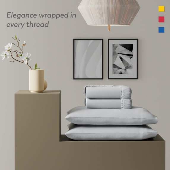 Color Sense 4-Piece Brushed Percale Cotton Blend Fitted Set - Cool & Crisp, Wrinkle Resistant - Twin XL Cloudy Gray