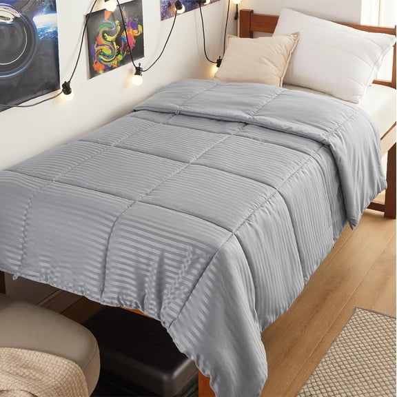 Twin XL Lightweight Quilted Cooling Duvet Insert, Down Alternative Summer Comforter with 8 Corner Tabs, Dorm Essential, Light Grey 68x92 inches