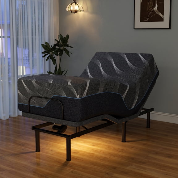 Twin XL Massage Adjustable Bed Base with 14" Mattress Electric Dual Head & Foot Lift, Wireless Remote, Zero Gravity, Anti-Snore, Under-Bed LED Lighting, USB Ports and 12" Adjustable Legs