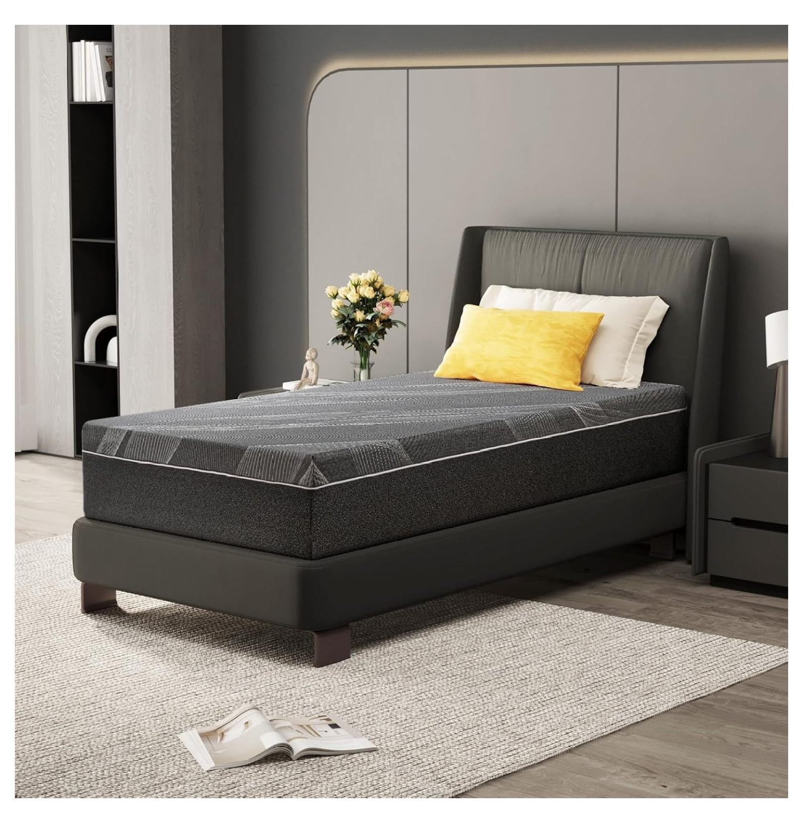 Twin XL Mattress 10 Inch Charcoal Gel Memory Foam Mattress in a Box ...