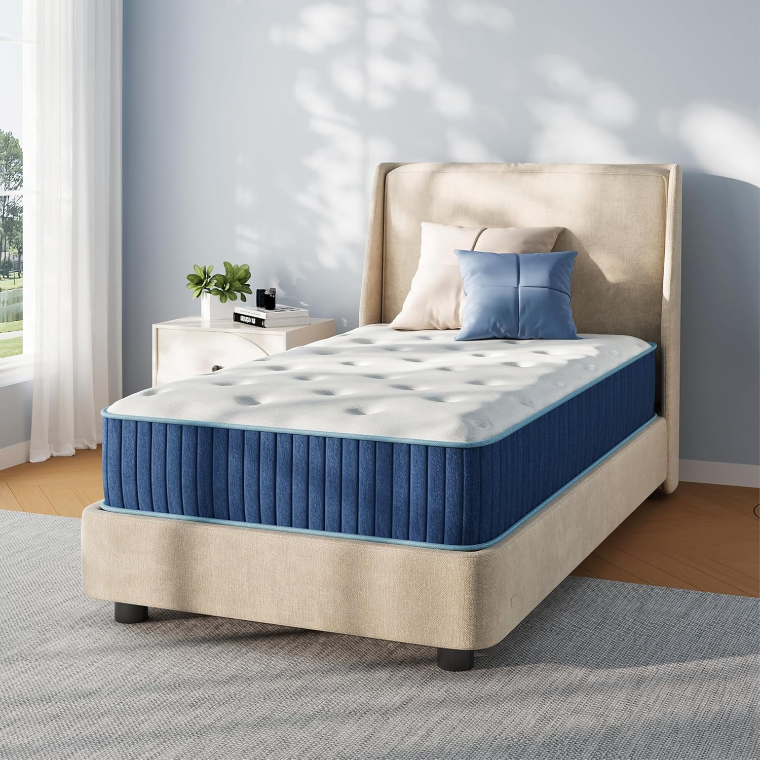 Twin XL Mattress,10 Inch Medium Firm Hybrid Mattress,Certified Safe Foams & Fabric for Cooling Motion Isolation & Breathable Sleep, Pressure Relief, Fiberglass Free