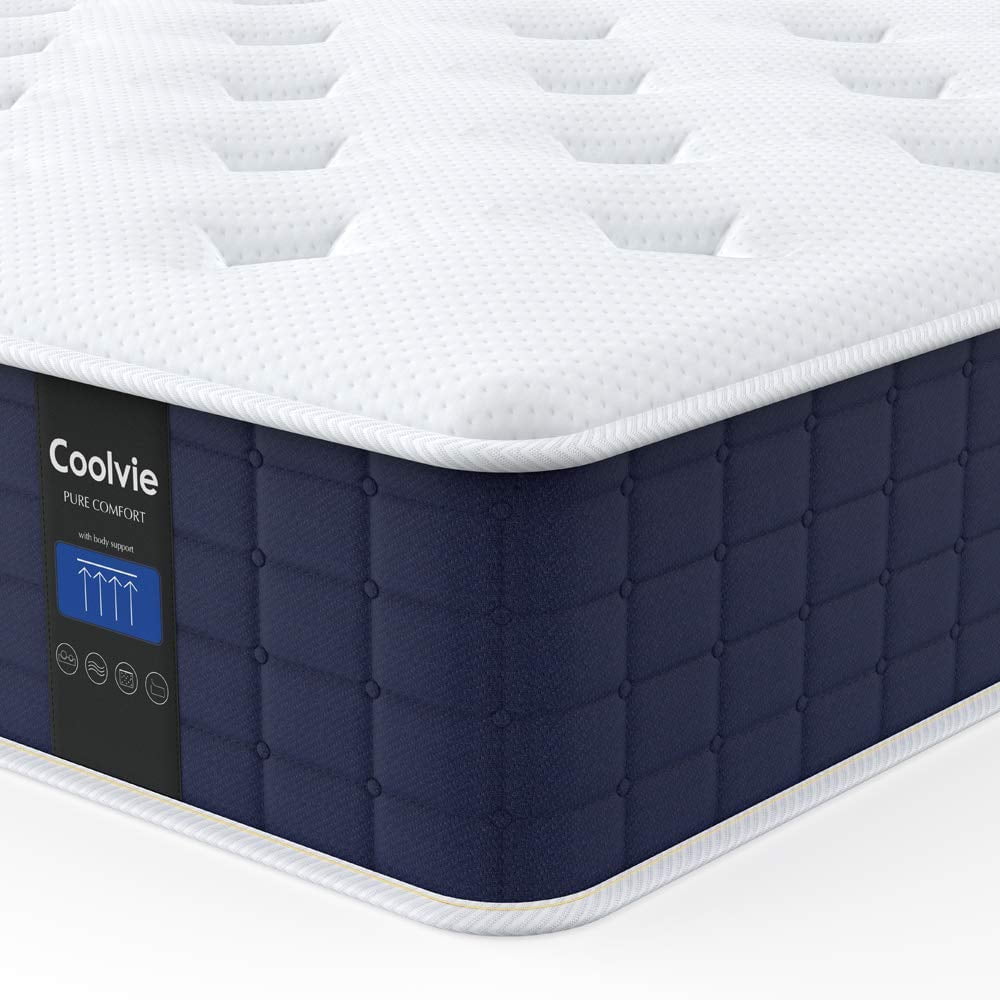 Coolvie 10 Inch Twin XL Blue-White Hybrid Innerspring Mattress