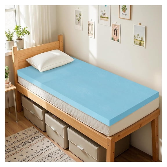 Twin XL Mattress Topper, Gel Infused Memory Foam Mattress Topper, Soft Bed Topper Mattress Pads for Bed, Sofa, RV, Certified, Blue, 4 Inch 4" Topper Only