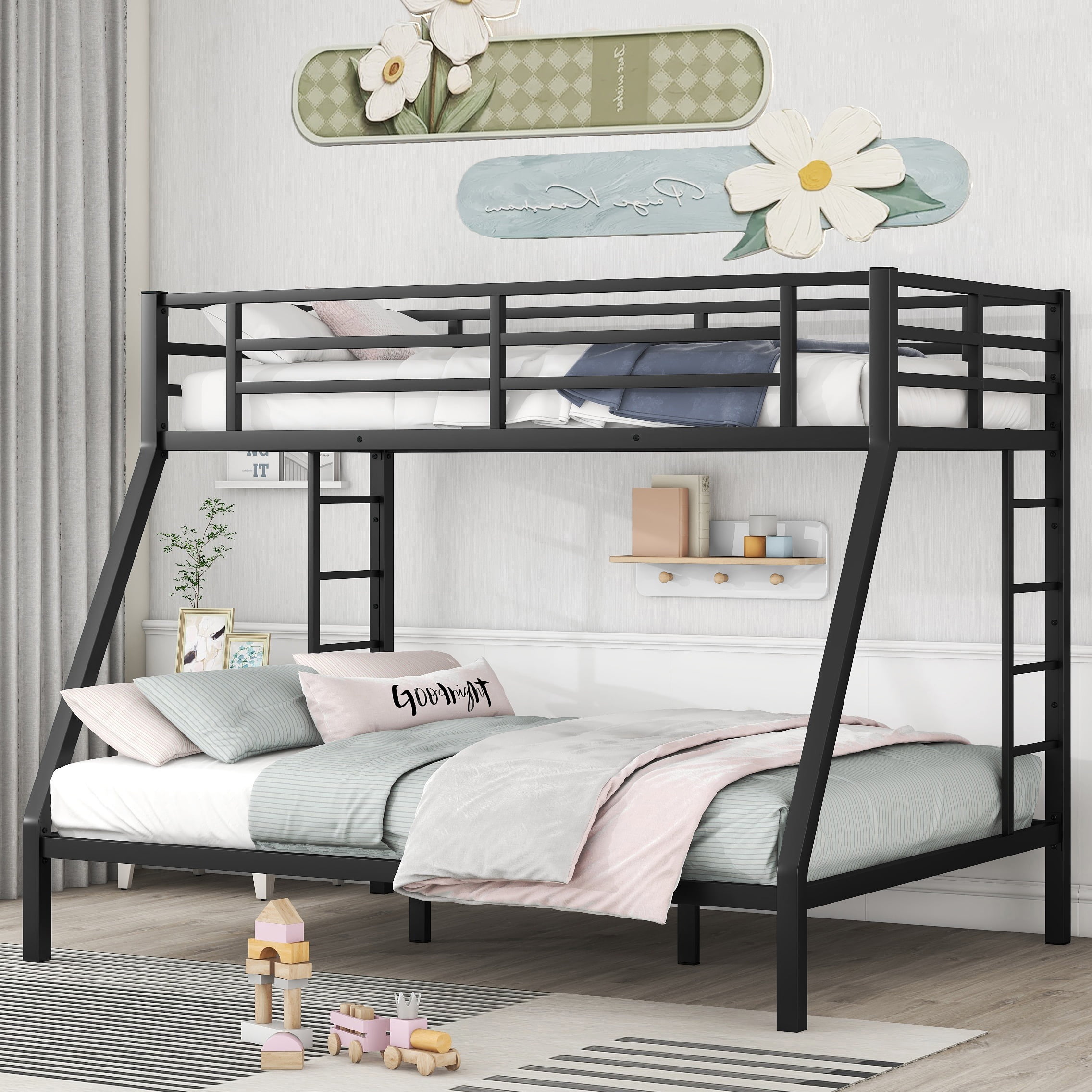 Twin XL Over Queen Bunk Bed Frame, Heavy Duty Metal Bunk Beds with with