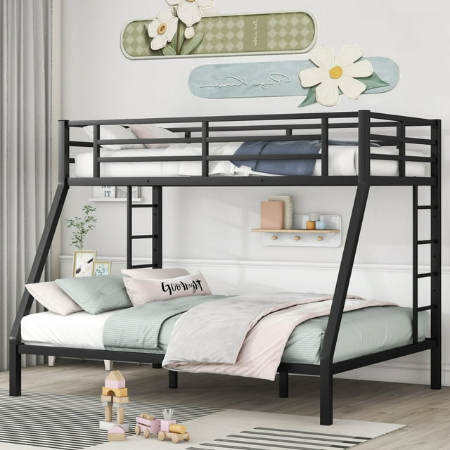 Twin XL Over Queen Bunk Bed Frame, Heavy Duty Metal Bunk Beds with with