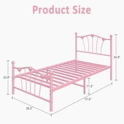 Twin XL Pink Heart-Shaped Metal Bed Frame with Headboard & Footboard   Platform Bed with Storage, No Box Spring