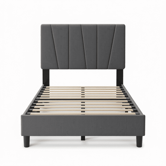 Twin XL Platform Bed Frame with Adjustable Headboard, Grey Linen Upholstered Bed with Wood Slats and Steel Frame, No Box Spring Needed