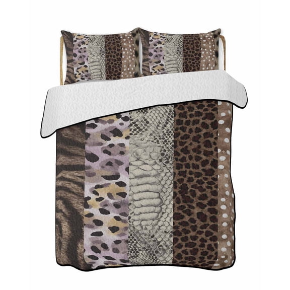 Twin XL Quilt Bedding Set, Animals Printed Striped Reversible Summer Quilt 3 Pieces, Country Leopard Zebra Textured Lightweight Bedspreads Coverlets with 2 Pillow Shams for All Seasons