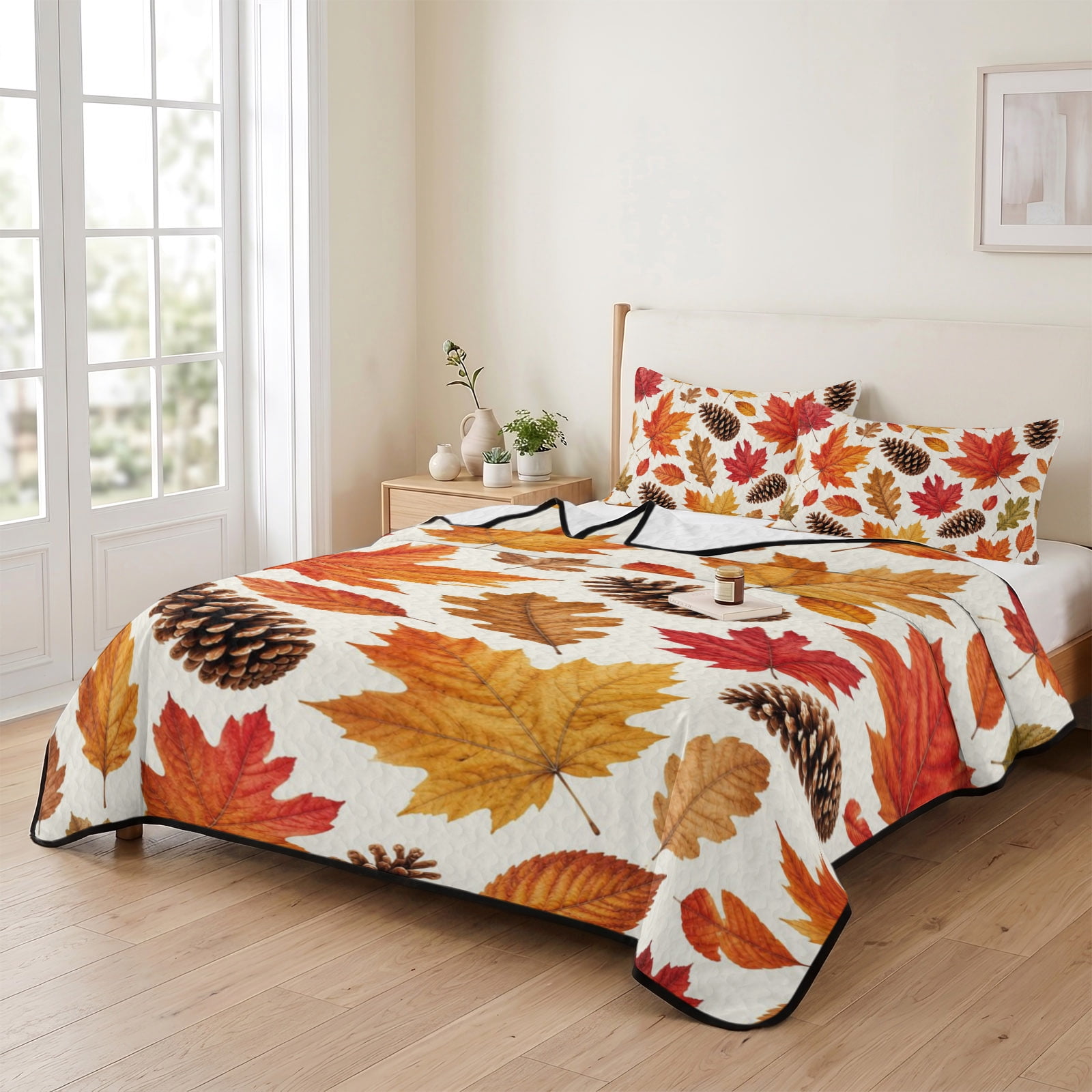 Twin XL Quilt Bedding Set, Autumn Maple Leaf Thanksgiving Pine