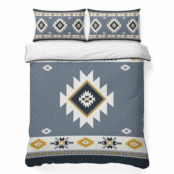 Twin XL Quilt Bedding Set, Aztec Ethnic Style Soft Microfiber Summer Bedspread Coverlet with 2 Pillow Shams for All Season, Abstract Geometric Color Block Breathable Bedding Set for Hot Sleepers