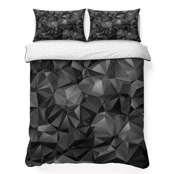 Twin XL Quilt Bedding Set, Black Geometric Modern Art Soft Microfiber Summer Bedspread Coverlet with 2 Pillow Shams for All Season, Abstract Patterns Seamless Breathable Bedding Set for Hot Sleepers