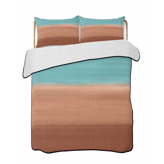 Twin XL Quilt Bedding Set, Blue Brown Ombre Reversible Summer Quilt 3 Pieces, Modern Abstract Gradient Art Lightweight Bedspreads Coverlets with 2 Pillow Shams for All Seasons