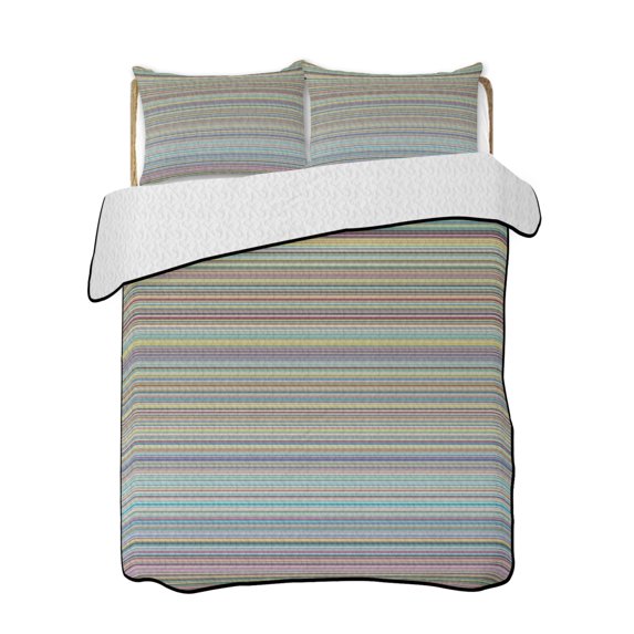 Twin XL Quilt Bedding Set, Colorful Striped Reversible Summer Quilt 3 Pieces, Vintage Stripes Farmhouse Line Lightweight Bedspreads Coverlets with 2 Pillow Shams for All Seasons