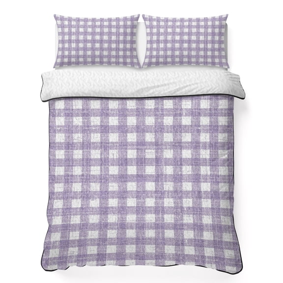 Twin XL Quilt Bedding Set, Country Vintage Buffalo Check Soft Microfiber Summer Bedspread Coverlet with 2 Pillow Shams for All Season, Retro Purple Checkered Breathable Bedding Set for Hot Sleepers