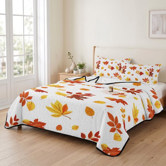 Twin XL Quilt Bedding Set, Farm Thanksgiving Maple Leaf Lightweight Coverlet Summer Comforter Set Soft Microfiber Bedspread, Autumn Plant 3 Piece Quilt Set with 2 Pillow Shams All Seasons Use