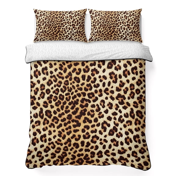 Twin XL Quilt Bedding Set, Farmhouse Brown Tan Leopard Print Soft Microfiber Summer Bedspread Coverlet with 2 Pillow Shams, Abstract Wild Animal Texture Breathable Bedding Set for Hot Sleepers