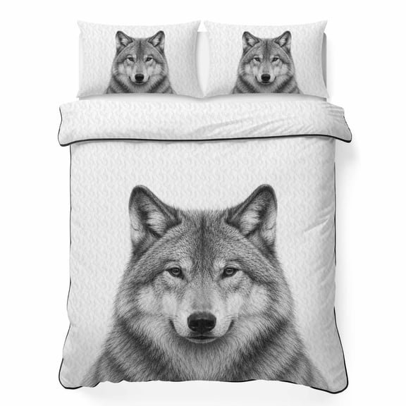 Twin XL Quilt Bedding Set, Gray Timber Wolf Sketch 3 Piece Bedding Set Lightweight Breathable Quilt with 2 Pillow Shams, Minimalist Wildlife Pattern Soft Microfiber Summer Comforter for Hot Sleepers