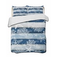 thumbnail image 1 of Twin XL Quilt Bedding Set, Navy Blue Coastal Beach Reversible Summer Quilt 3 Pieces, Nautical Starfish Coral Vintage Wooden Lightweight Bedspreads Coverlets with 2 Pillow Shams for All Seasons, 1 of 5