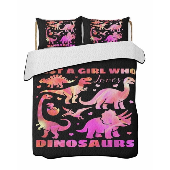 Twin XL Quilt Bedding Set, Pink Dinosaur Reversible Summer Quilt 3 Pieces, JUST A Boy Who Loves Dinosaur Jungle Animals Lightweight Bedspreads Coverlets with 2 Pillow Shams for All Seasons