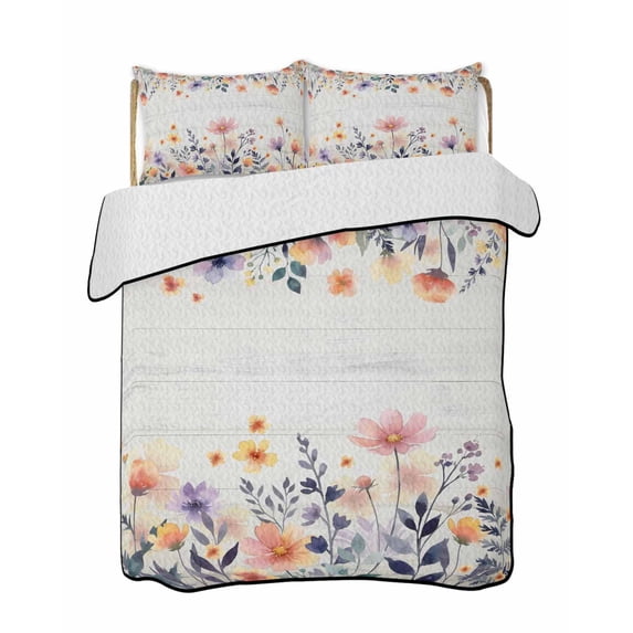 Twin XL Quilt Bedding Set, Pink Spring Floral Reversible Summer Quilt 3 Pieces, Elegant Flowers Farmhouse Botanical Wooden Lightweight Bedspreads Coverlets with 2 Pillow Shams for All Seasons